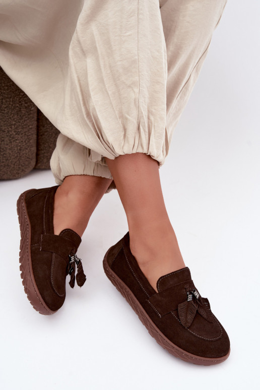 Faux suede mocassins Barefoot Zazoo 10220, chocolade