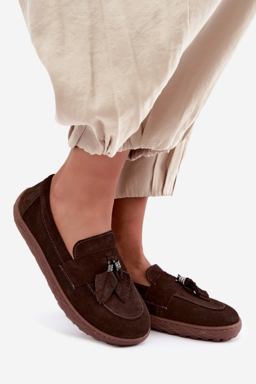 Faux suede mocassins Barefoot Zazoo 10220, chocolade