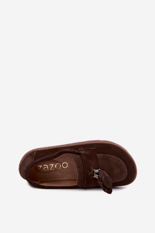 Faux suede mocassins Barefoot Zazoo 10220, chocolade