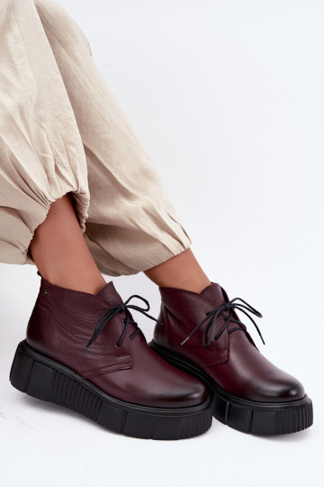 Geïsoleerde leren dameschoenen met platform Zazoo 60588, bordeaux