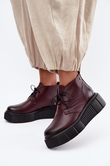 Geïsoleerde leren dameschoenen met platform Zazoo 60588, bordeaux 2
