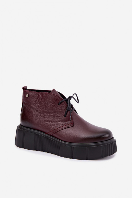 Geïsoleerde leren dameschoenen met platform Zazoo 60588, bordeaux