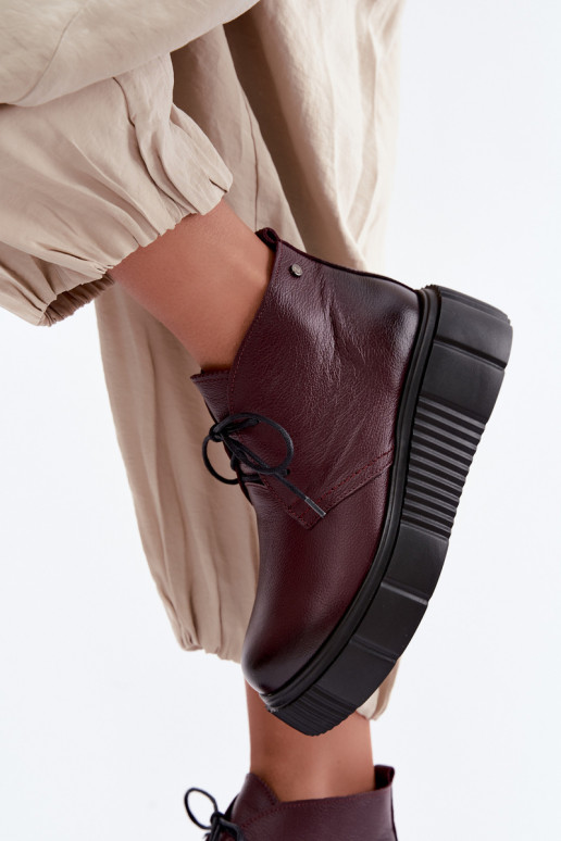 Geïsoleerde leren dameschoenen met platform Zazoo 60588, bordeaux
