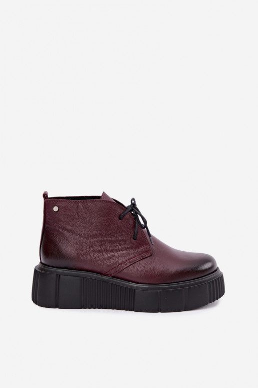 Geïsoleerde leren dameschoenen met platform Zazoo 60588, bordeaux