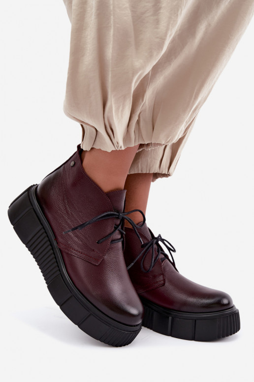 Geïsoleerde leren dameschoenen met platform Zazoo 60588, bordeaux