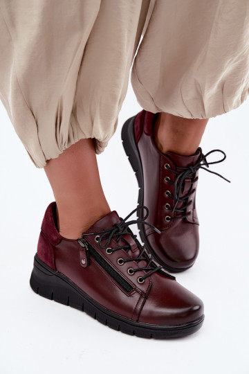 Dameschoenen van leer met platform Vinceza 39964 in bordeauxkleur