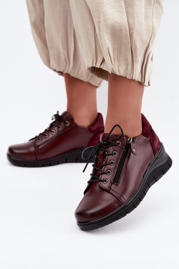 Dameschoenen van leer met platform Vinceza 39964 in bordeauxkleur 2