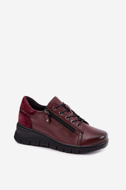 Dameschoenen van leer met platform Vinceza 39964 in bordeauxkleur