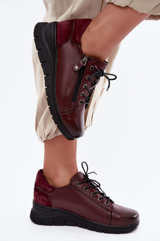 Dameschoenen van leer met platform Vinceza 39964 in bordeauxkleur