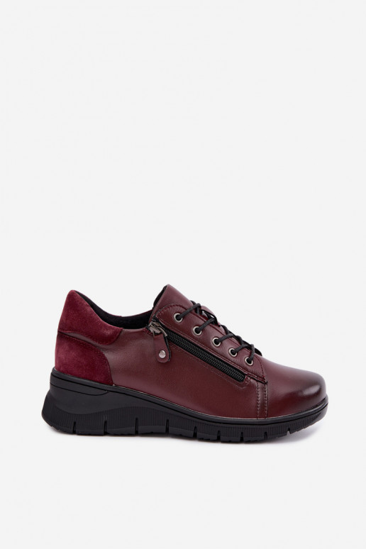Dameschoenen van leer met platform Vinceza 39964 in bordeauxkleur