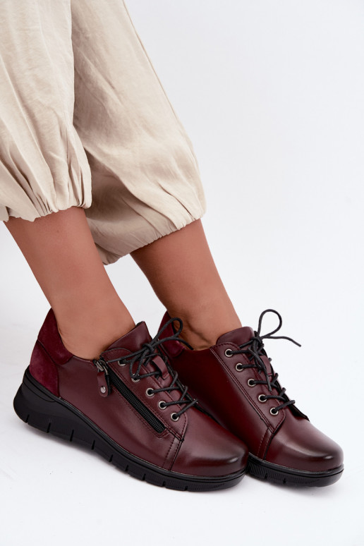 Dameschoenen van leer met platform Vinceza 39964 in bordeauxkleur