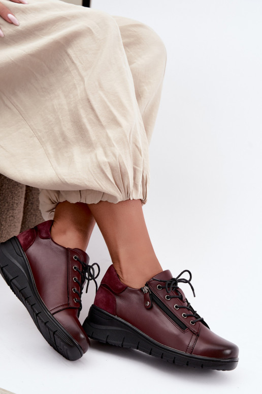 Dameschoenen van leer met platform Vinceza 39964 in bordeauxkleur