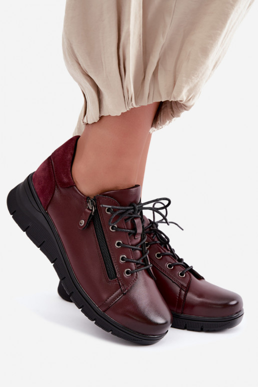 Dameschoenen van leer met platform Vinceza 39964 in bordeauxkleur