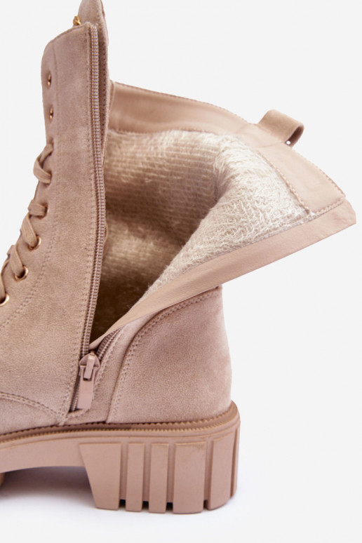 Sandkleurige faux suede enkellaarsjes met versieringen Tai turirx