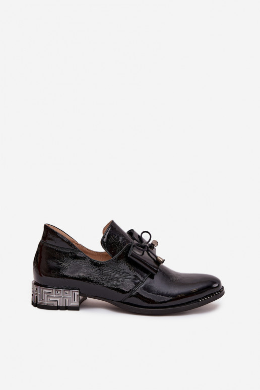 Zwarte lakleren schoenen met lage hakken en strikken Zazoo 1399