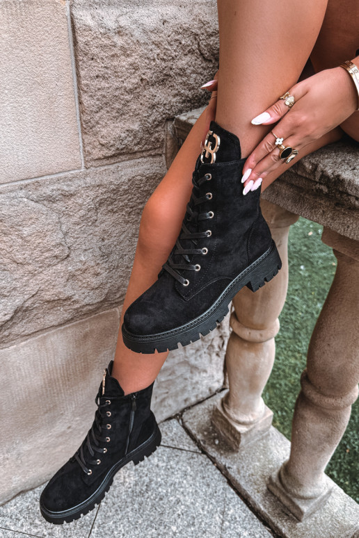 Warme dames enkellaarsjes met suede ornamenten, zwart Falira