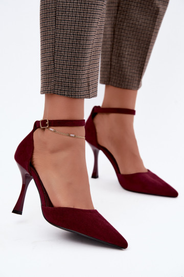 Faux suede schoenen met bandjes in bordeaux kleur Ladessa 2