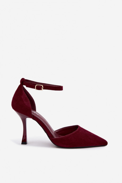 Faux suede schoenen met bandjes in bordeaux kleur Ladessa