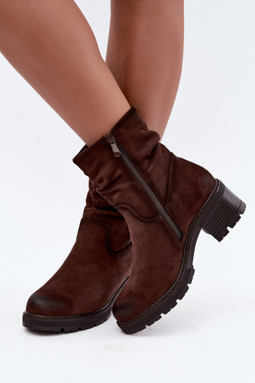 Geïsoleerde dames enkellaarsjes met ruches Klocke S.Barski HY62-8100 in chocolade kleur