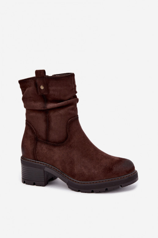 Geïsoleerde dames enkellaarsjes met ruches Klocke S.Barski HY62-8100 in chocolade kleur