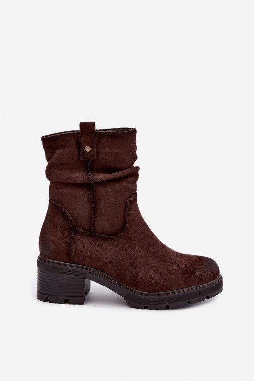 Geïsoleerde dames enkellaarsjes met ruches Klocke S.Barski HY62-8100 in chocolade kleur