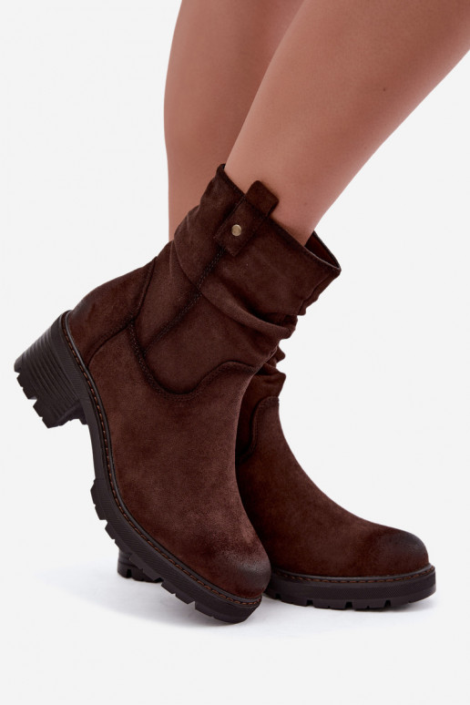 Geïsoleerde dames enkellaarsjes met ruches Klocke S.Barski HY62-8100 in chocolade kleur