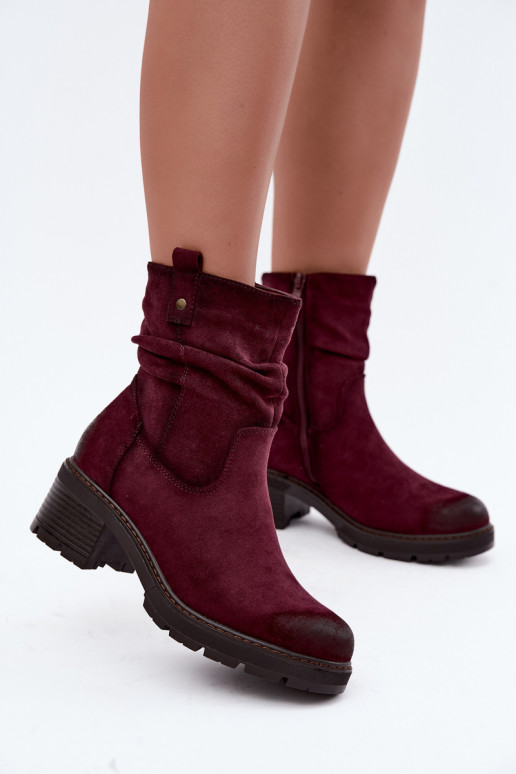 Geïsoleerde dames enkellaarsjes met ruches Klocke S.Barski HY62-8100 in bordeaux kleur