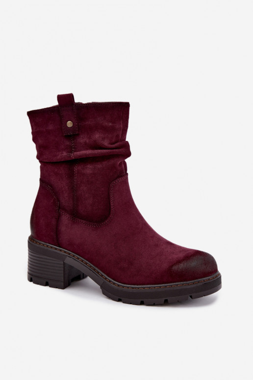 Geïsoleerde dames enkellaarsjes met ruches Klocke S.Barski HY62-8100 in bordeaux kleur