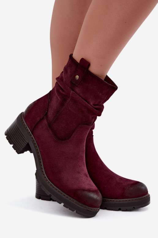Geïsoleerde dames enkellaarsjes met ruches Klocke S.Barski HY62-8100 in bordeaux kleur