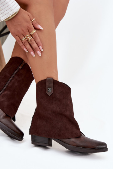 Warme cowboy-stijl enkellaarsjes met hakken in chocoladebruin Sylvette