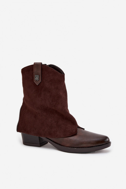 Warme cowboy-stijl enkellaarsjes met hakken in chocoladebruin Sylvette