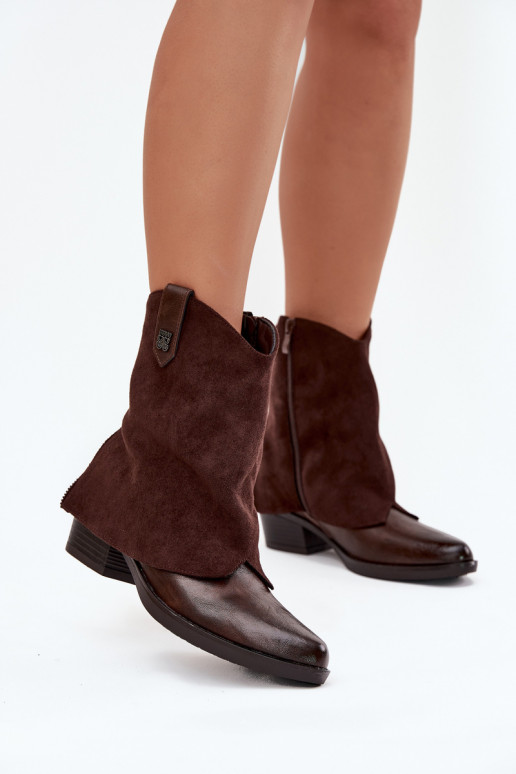 Warme cowboy-stijl enkellaarsjes met hakken in chocoladebruin Sylvette