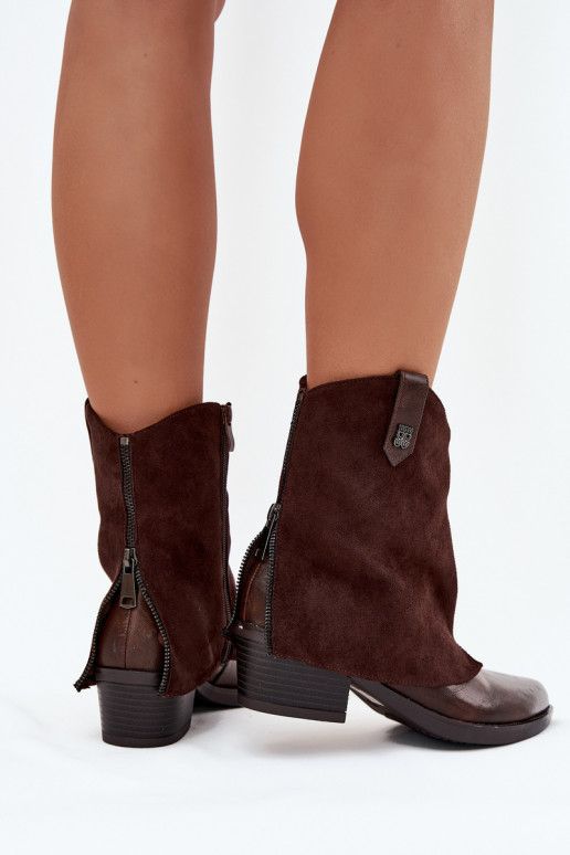 Warme cowboy-stijl enkellaarsjes met hakken in chocoladebruin Sylvette