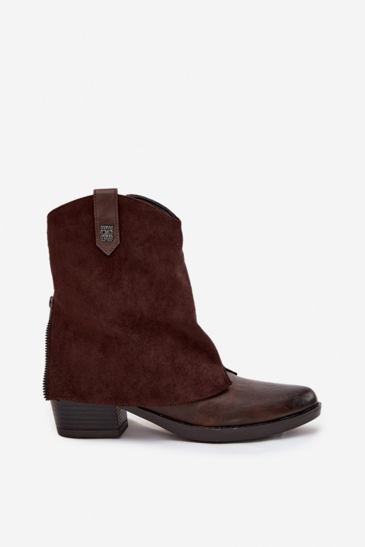 Warme cowboy-stijl enkellaarsjes met hakken in chocoladebruin Sylvette