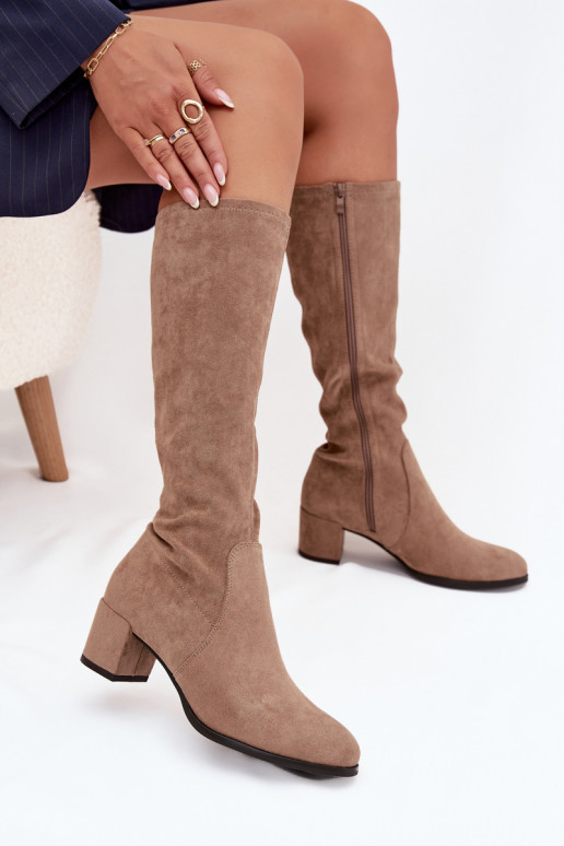 Klassieke laarzen tot de knie van faux suede in zandkleur Sergio Leone KZ205