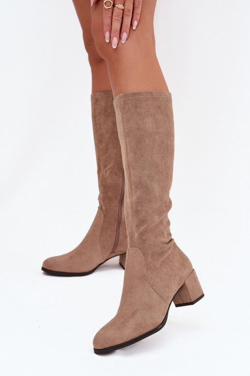 Klassieke laarzen tot de knie van faux suede in zandkleur Sergio Leone KZ205