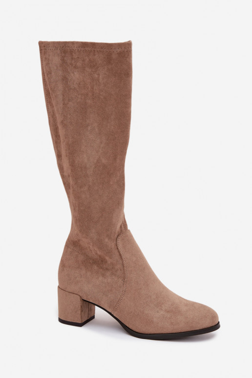 Klassieke laarzen tot de knie van faux suede in zandkleur Sergio Leone KZ205