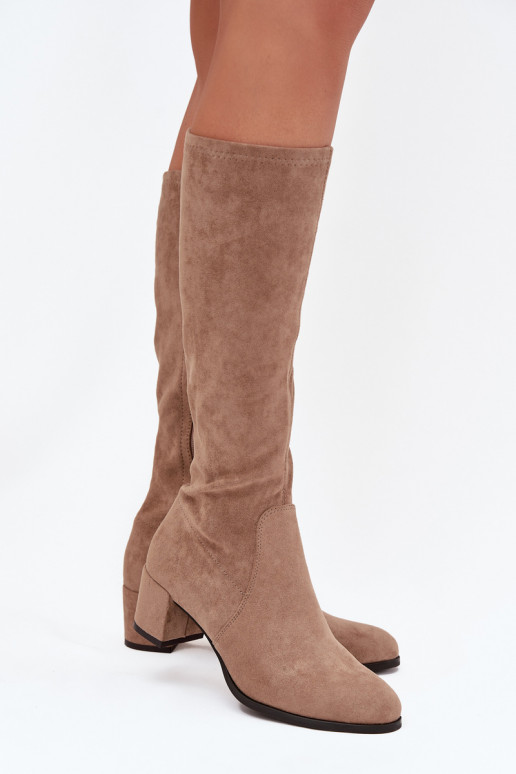 Klassieke laarzen tot de knie van faux suede in zandkleur Sergio Leone KZ205