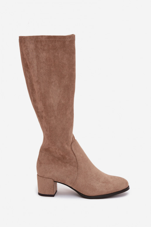 Klassieke laarzen tot de knie van faux suede in zandkleur Sergio Leone KZ205