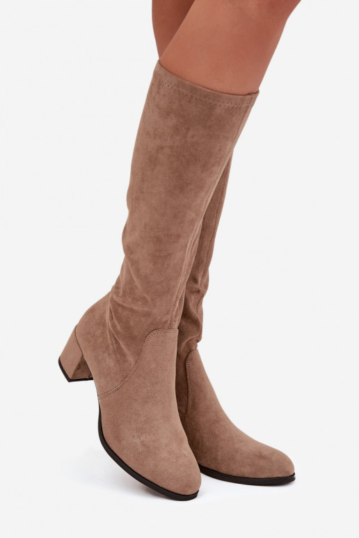 Klassieke laarzen tot de knie van faux suede in zandkleur Sergio Leone KZ205