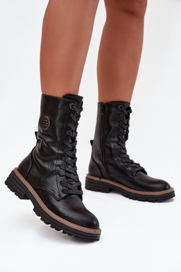 Warme dames enkellaarsjes met decoratieve details in zwart Dorialine 2