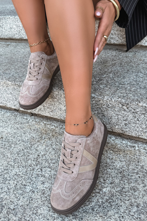 Cariva zand leren en suede sneakers