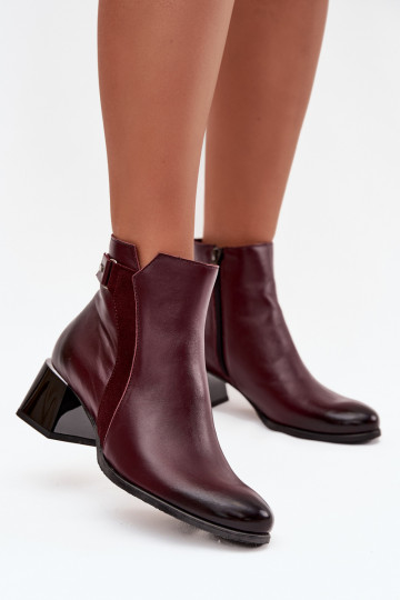 Leren dames enkellaarsjes met hak in bordeaux Zazoo 60563