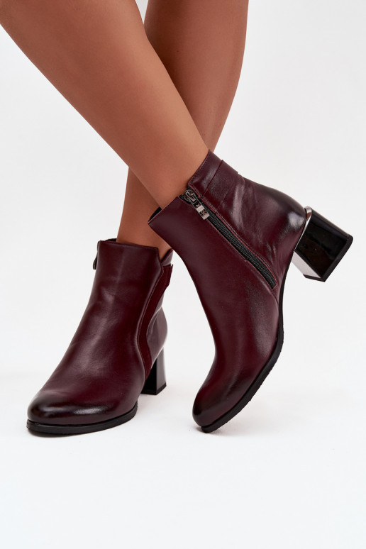 Leren dames enkellaarsjes met hak in bordeaux Zazoo 60563