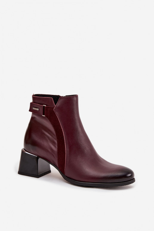 Leren dames enkellaarsjes met hak in bordeaux Zazoo 60563