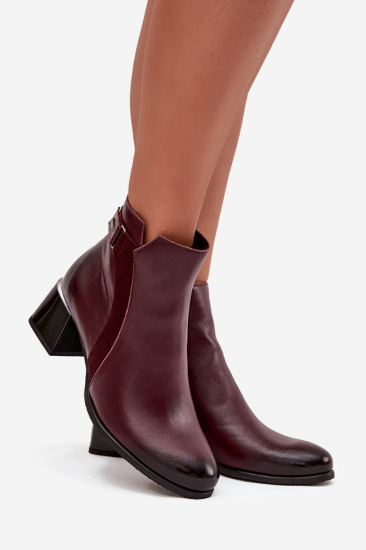 Leren dames enkellaarsjes met hak in bordeaux Zazoo 60563