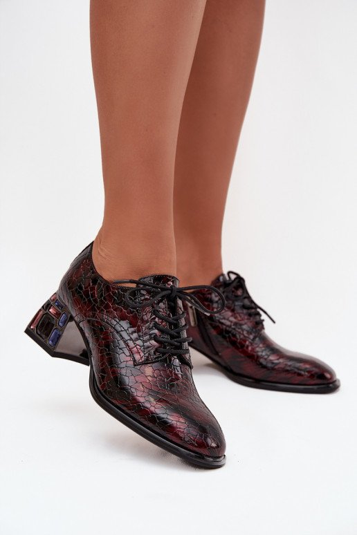Leren damesloafers met hak en sprankelende details in bordeaux Artiker 57C0073