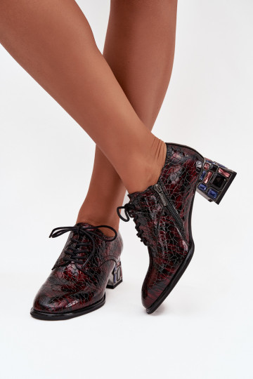 Leren damesloafers met hak en sprankelende details in bordeaux Artiker 57C0073 2
