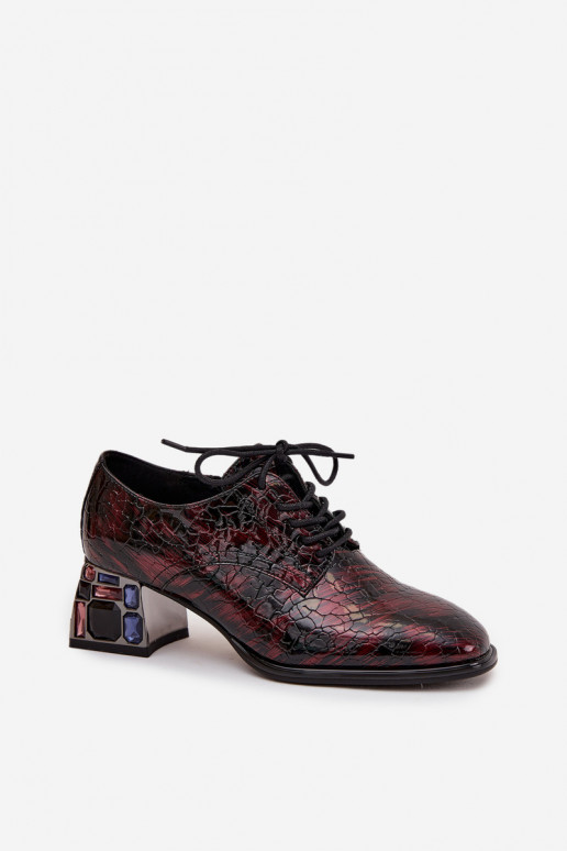 Leren damesloafers met hak en sprankelende details in bordeaux Artiker 57C0073