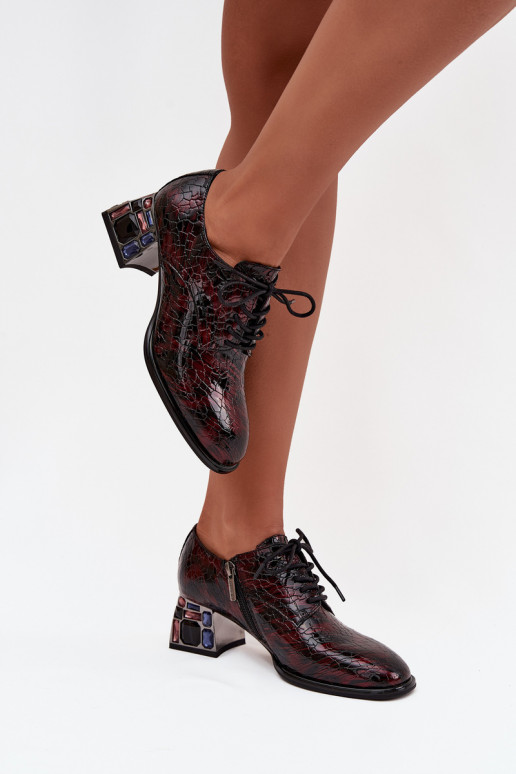 Leren damesloafers met hak en sprankelende details in bordeaux Artiker 57C0073